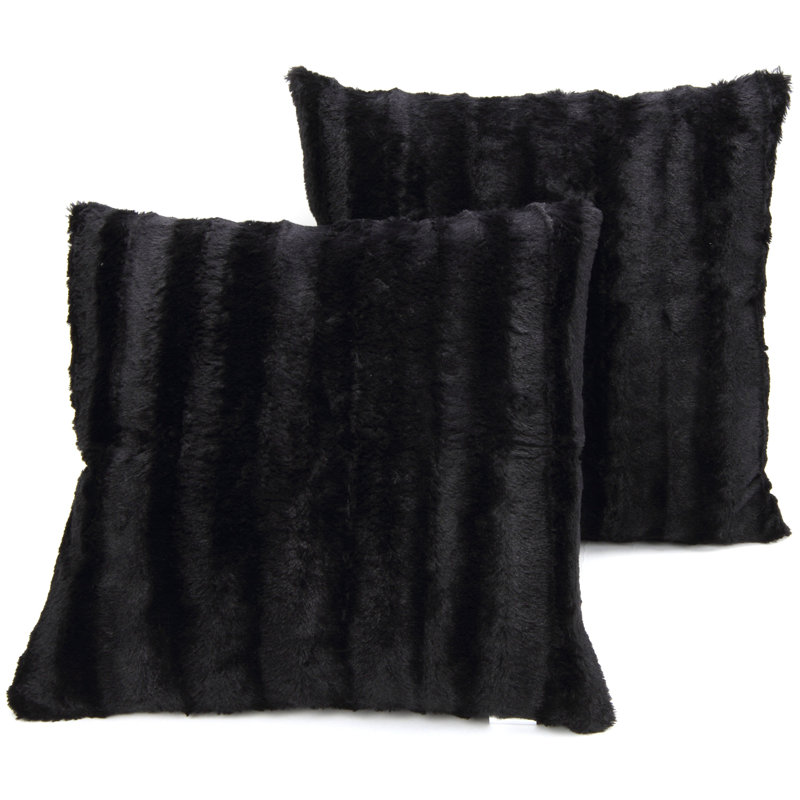 Housse de coussin en similifourrure, Noir, 18 po x 18 po