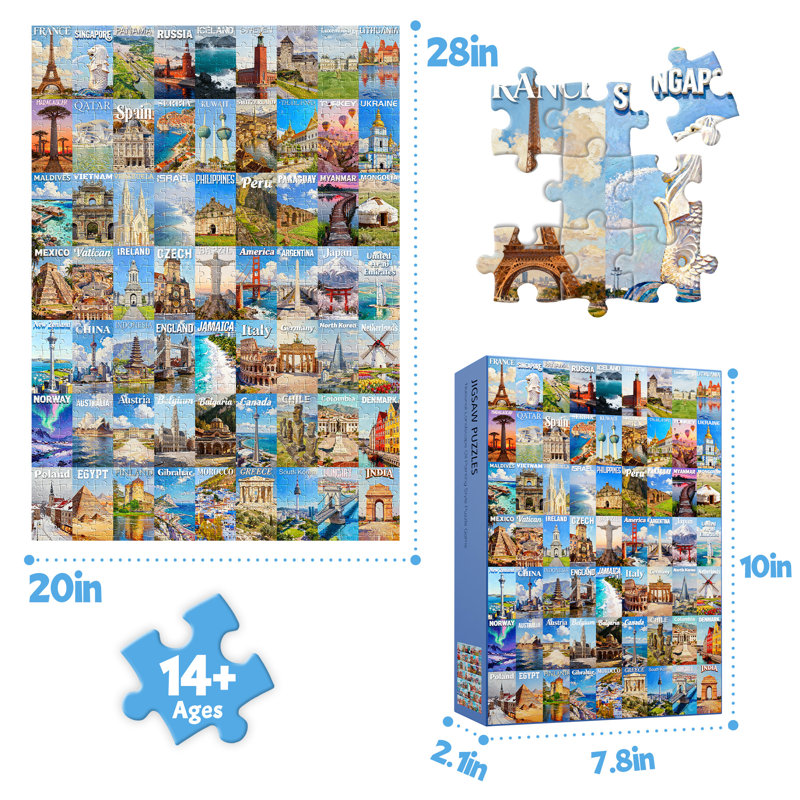 Multi-country jigsaw puzzle，1000pcs matte velvet surface