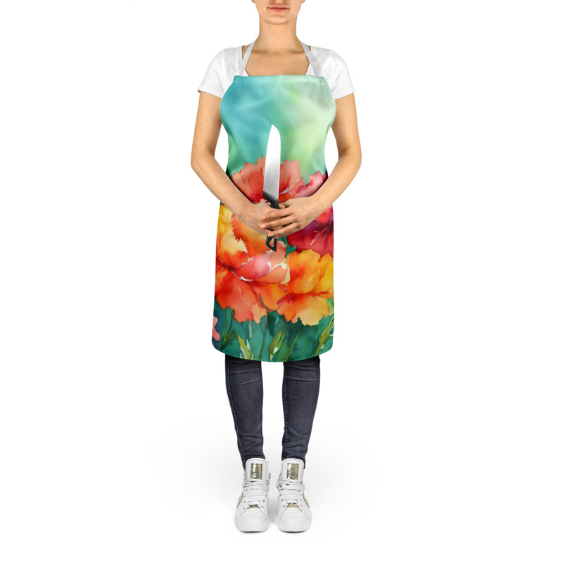 Tennessee Iris in Watercolor Apron, Orange Ohio Scarlet Carnations