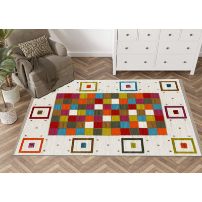 Tapis décoratif multicolore à motif géométrique carré