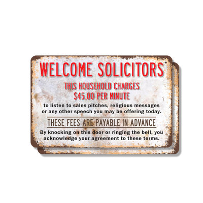 Welcome Solicitors Household Charges $45 Per Minute (2 Pack) 7 Inch x 10 Inch Aluminum Sign