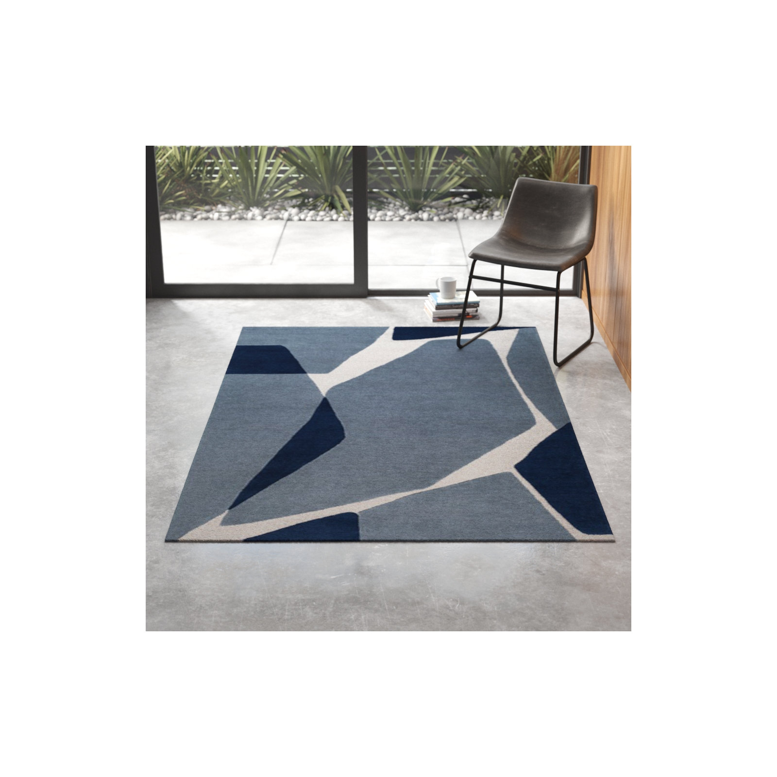 Sean Abstract Handmade Tufted Wool Light Blue/Navy/Light Slate Area Rug, Rectangle 9' x 13'