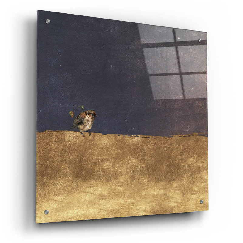 «Sparrow In Abstraction» par Svetlana Aleynikova, art mural en verre acrylique, H 24 po x l 24 po