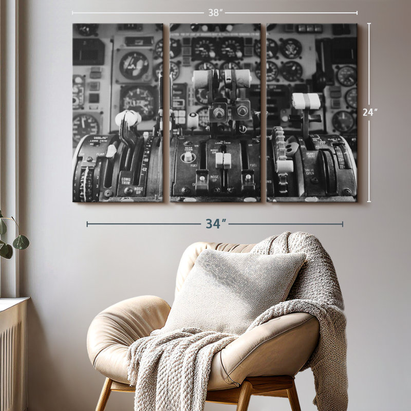 «Retro Cockpit Air plane» sur toile, H 24 po x l 38 po