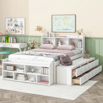 Full Bed With Bookcase Headboard, Under Bed Storage Drawers And Bed-end Storage Case