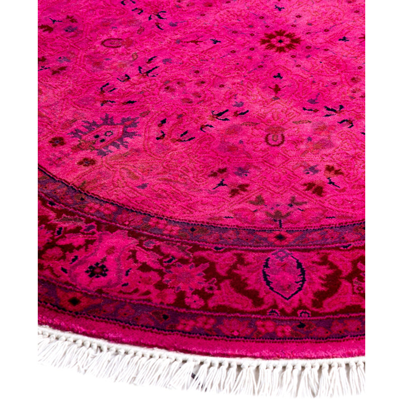 Overdyed Hand Knotted Wool Area Rug in Pink