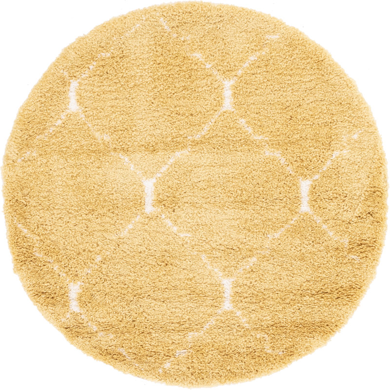 Tapis jaune à poils longs Danita Rabat, Rond 5 pi 1 po