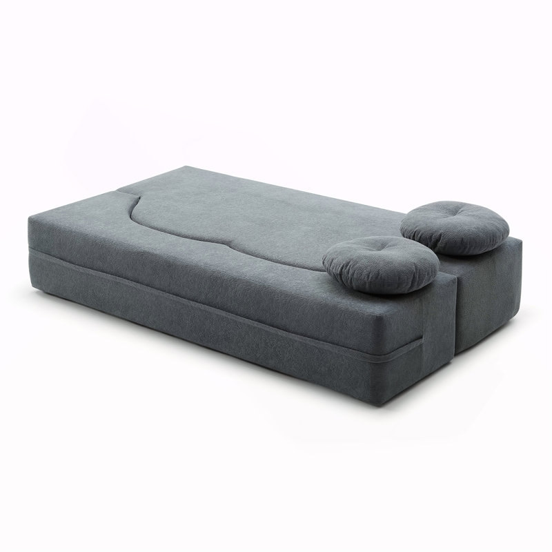 Canapé-lit 2 en 1 avec coussin, canapé-lit simple, canapé-lit pour plancher et futon, canapé-lit pliant en mousse pour le salon, les invités, le bureau, un appartement, sans assemblage requis, gris