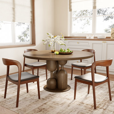 Ensemble de table de salle à manger en bois massif 5/7 pièces Nestore, table en noyer foncé et chaises pour la salle à manger