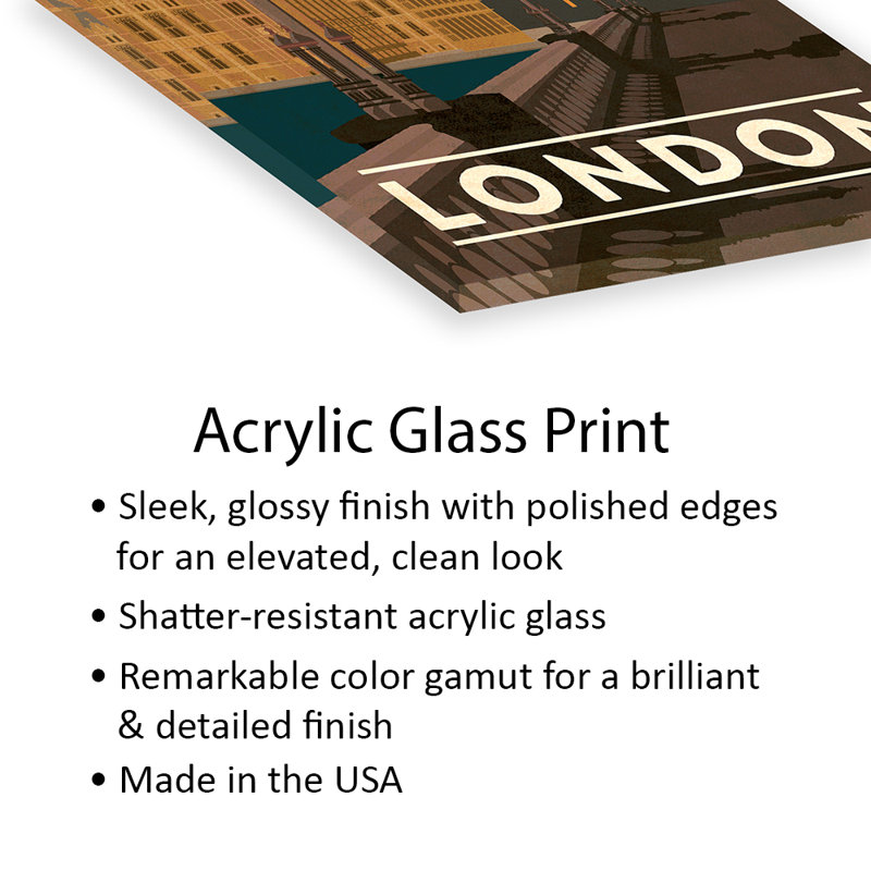 Angleterre-Londres, reproduction sur verre acrylique, H 24 po x l 16 po x P 0,25 po