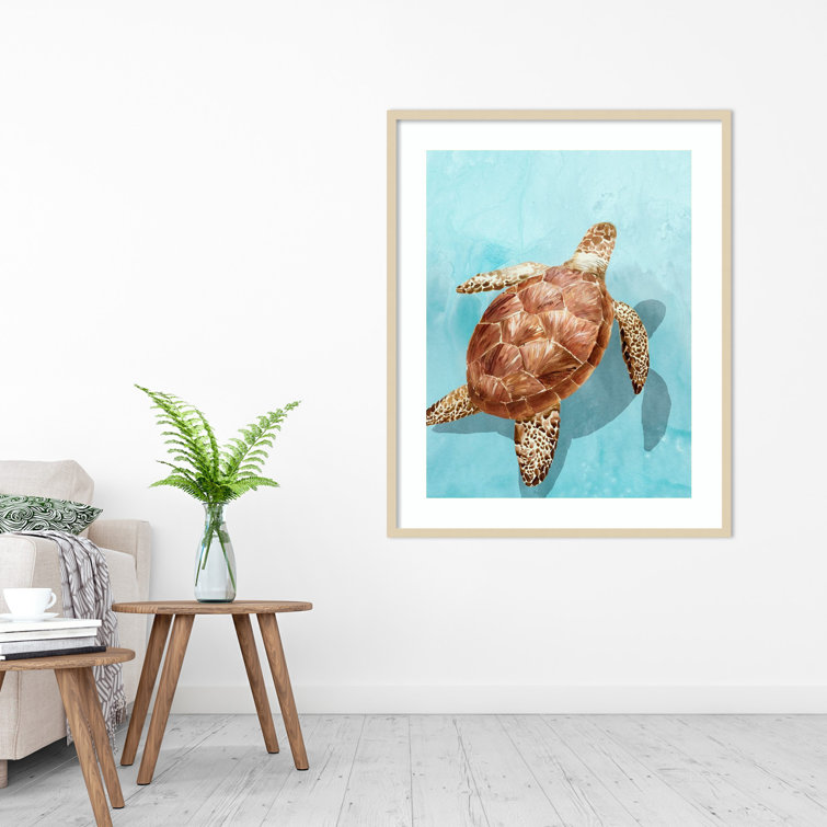 Ocean Deep Turtle I by Isabelle Z Wood Framed Wall Art Print Red Barrel Studio