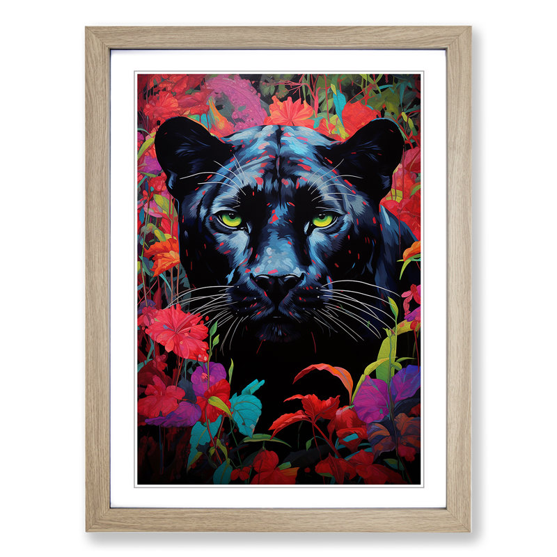 Panther Colour Field - Single Picture Frame Print on Wood, Oak , 64cm H x 46cm W x 2cm D