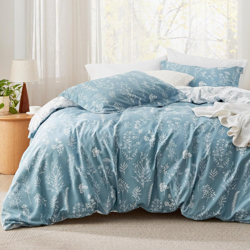 Ensemble d'édredon pour grand lit - édredon, ensembles d'édredon à motif floral mignon, 3 pièces, 1 édredon réversible doux à fleurs botaniques et 2 taies décoratives