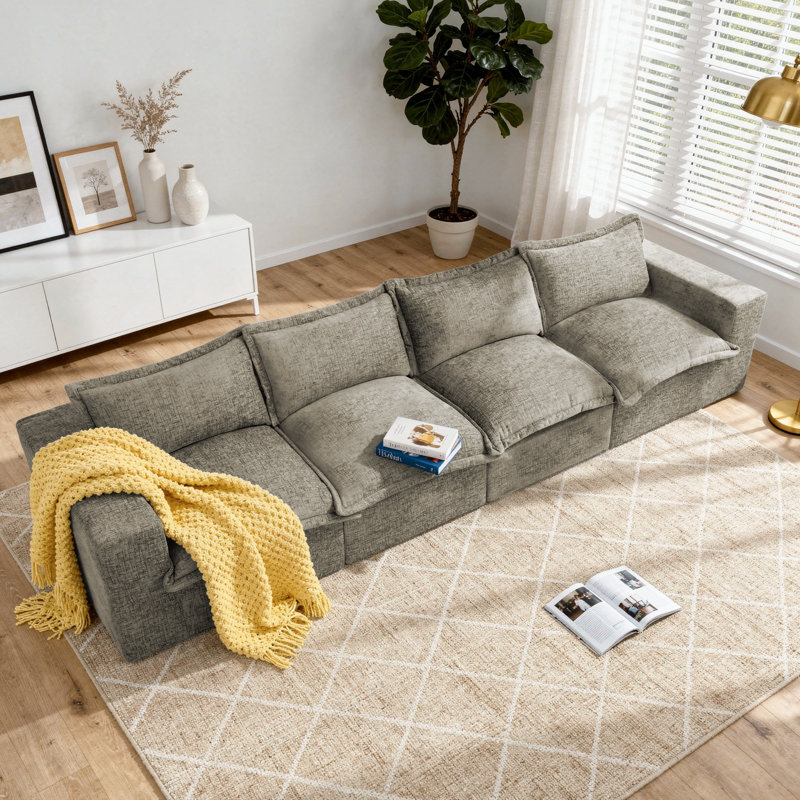 Canapé modulaire rembourré sans dossier en chenille avec dossier rembourré - entièrement comprimé, aucun assemblage requis, 4