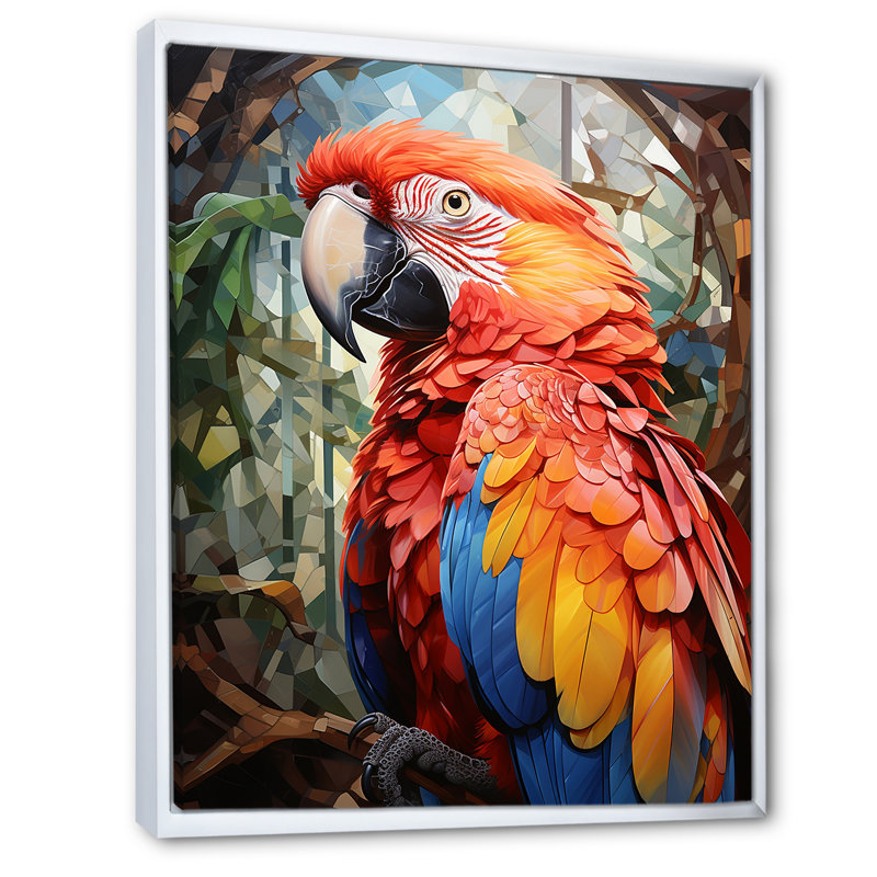 «Parrot Tropical Jungle Euphony I», reproduction sur toile, Cadre flottant blanc, H 44 po x l 34 po x P 1,5 po