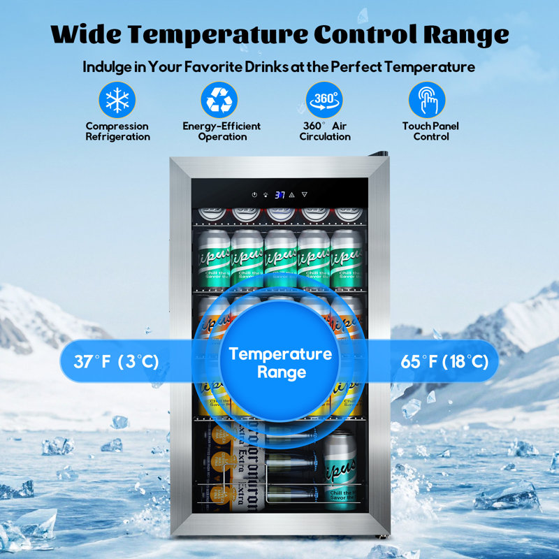 17.52 Inch Freestanding Beverage Refrigerator 130 Can Beverage Cooler With Glass Door For Beer Soda And Wine Mini Drink Fridge