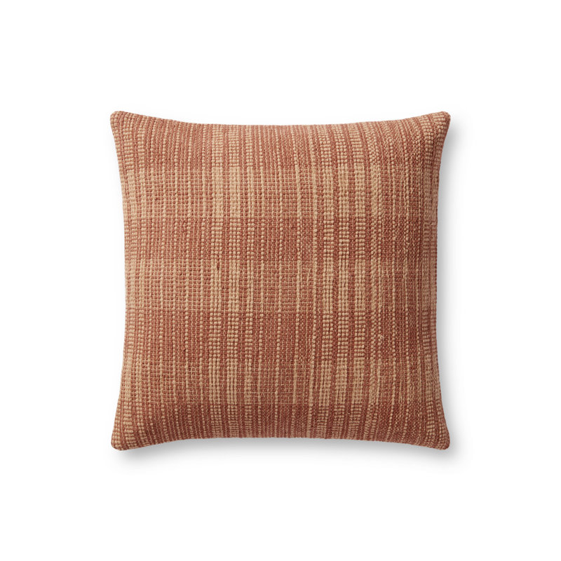Terracotta and Beige Cotton Square Accent Pillow Cover