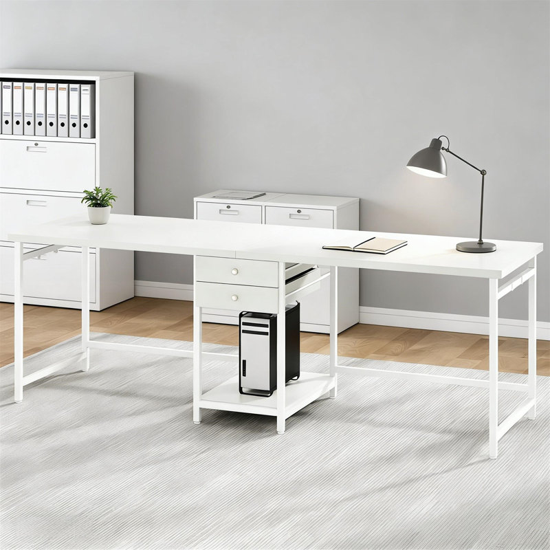 Bureau d'ordinateur double poste de travail - Combinaison de bureau, Blanc