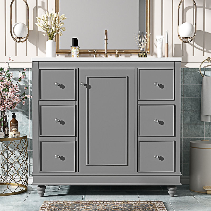Ensemble de meuble-lavabo avec lavabo en céramique, Gris