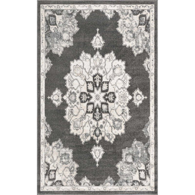 Tapis oriental gris en polypropylène de 5 pi x 5 pi Octagon