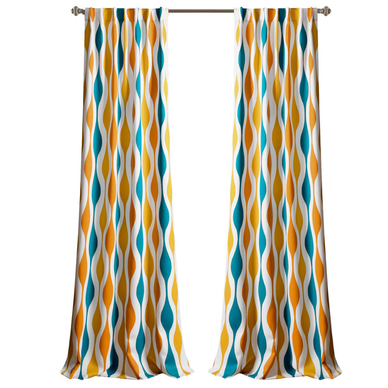 Room Darkening Curtain Pair, Turquoise/Orange, 132cm W x 274cm L