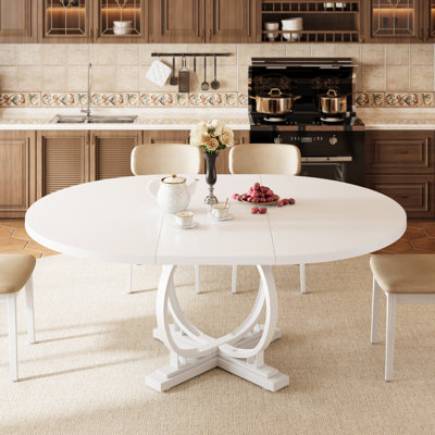 59" Extendable Round Dining Table for 4-6 with Sturdy X-Base, White