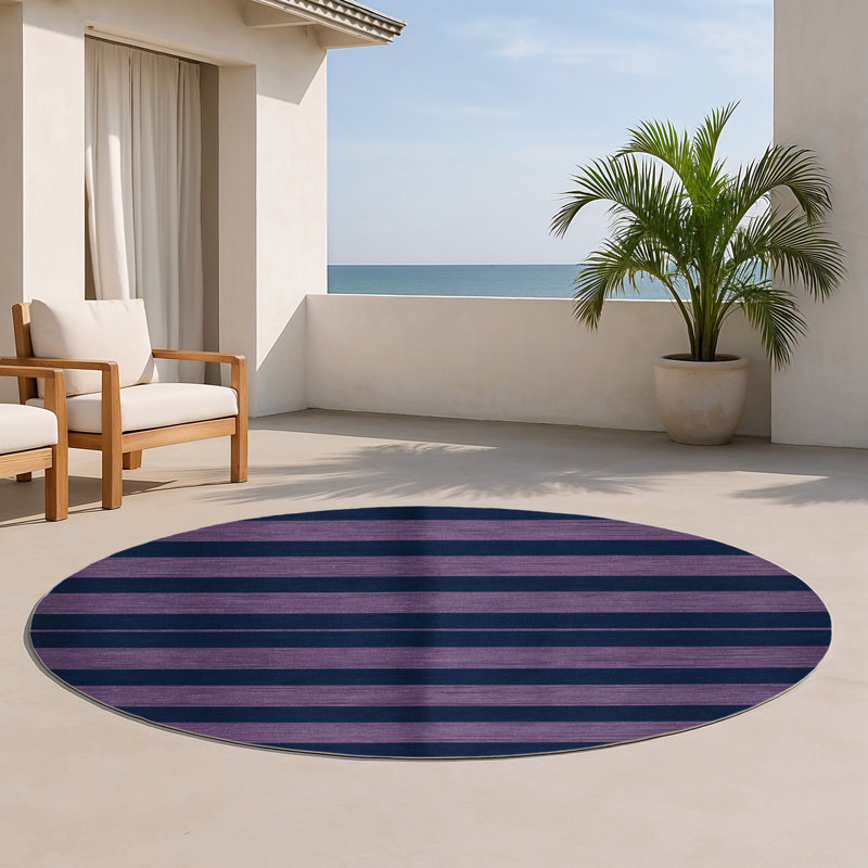 Tapis intérieur / extérieur bleu HorizontalStripes, Rond 5 pi