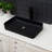 Rectangular Black Vessel Ceramic Bathroom Sink 24"X13.5", European Contemporary Style, Low Water Absorption, Smooth Surface, Above Counter Installation Inspired Finish, Setup