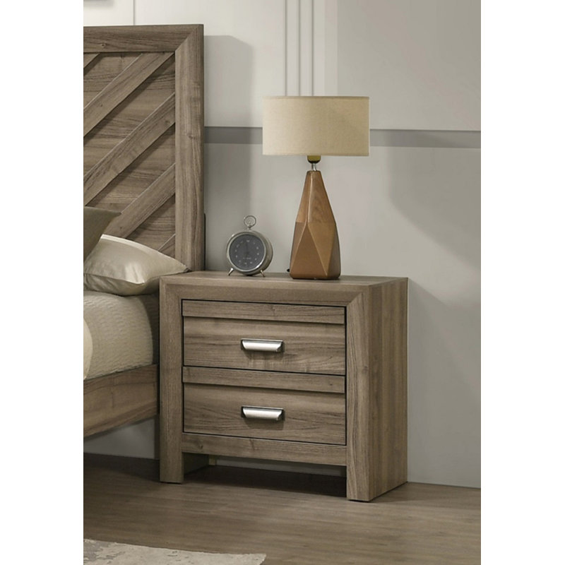 Table de chevet avec rangement à 2 tiroirs 1pc, Marron clair