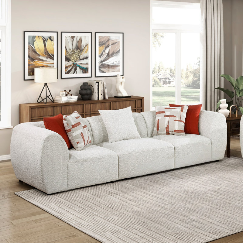 Canapé modulaire luxueux en chenille avec structure en bois massif et coussins carrés