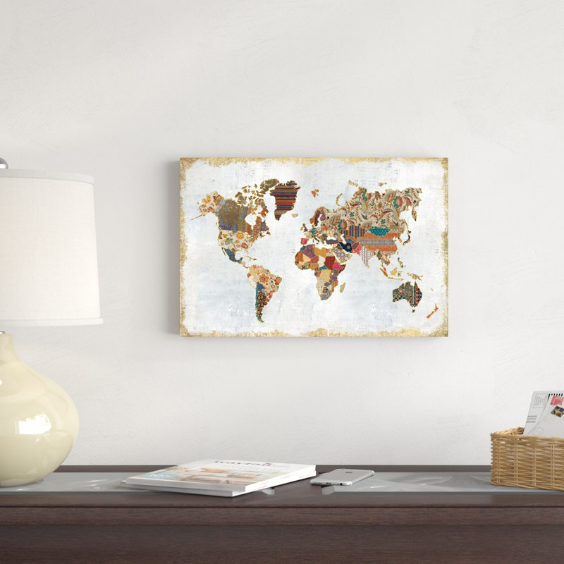 Motif carte du monde, H 12 po x l 18 po x P 1,25 po