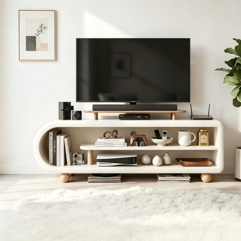 Meuble télé français de style crème français, Blanc cassé