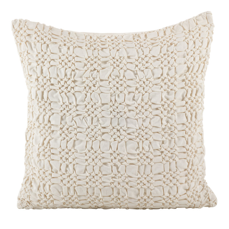 Brisbane Smocked Cotton Down Geometric 20" Throw Pillow, Ivory
