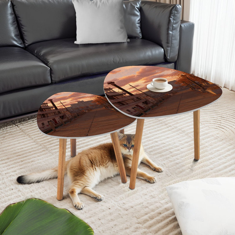 Ensemble de 2 tables basses gigognes triangulaires pour table d'appoint Savannah Georgia