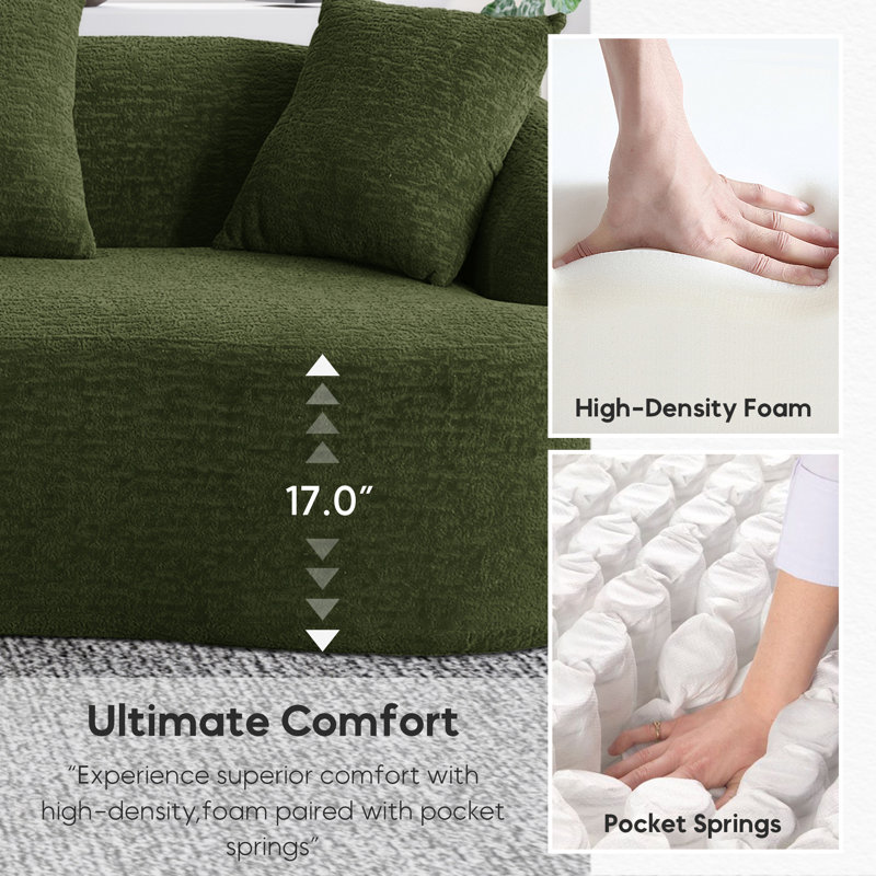 Canapé modulaire en forme de L 2 pièces avec design incurvé et méridienne Boneless, Chenille verte