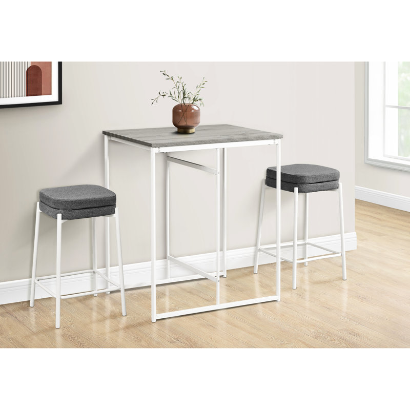 Table rectangulaire contemporaine 32 po, hauteur comptoir, stratifié gris, métal blanc fiable, ajout de cuisine à hauteur d'élégance