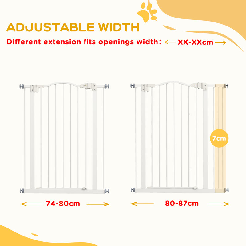 Barrière pour animaux 29 "à 34" avec porte à pression pour escaliers, blanc