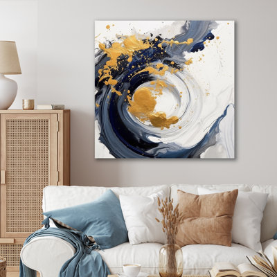 Bleu foncé et spirale dorée sur toile