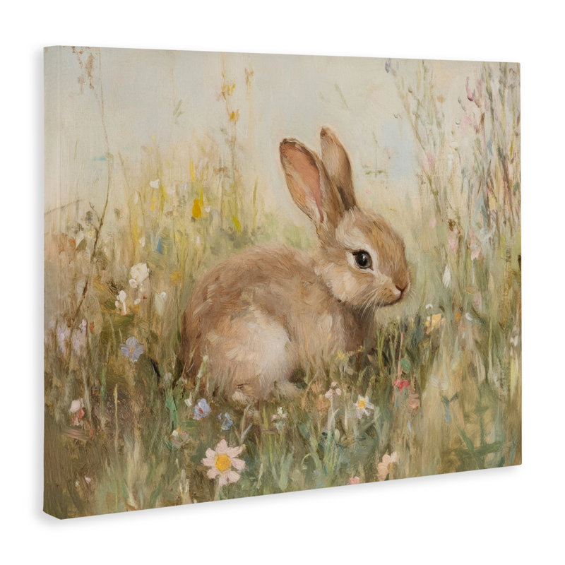 Lapin brun dans une toile fleurie, par Petal Prints Design, H 16 po x l 20 po