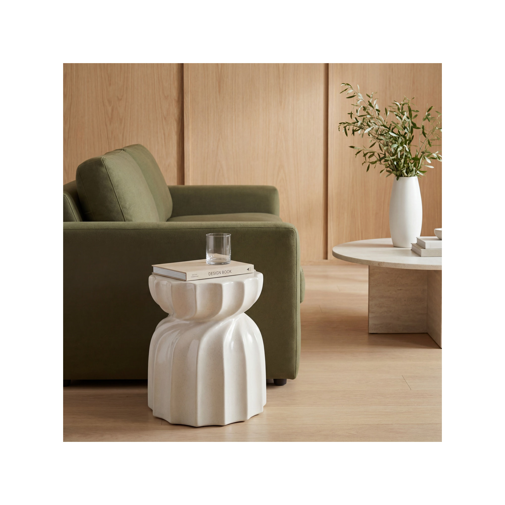 Stonesfield Ceramic Accent Stool, Cream