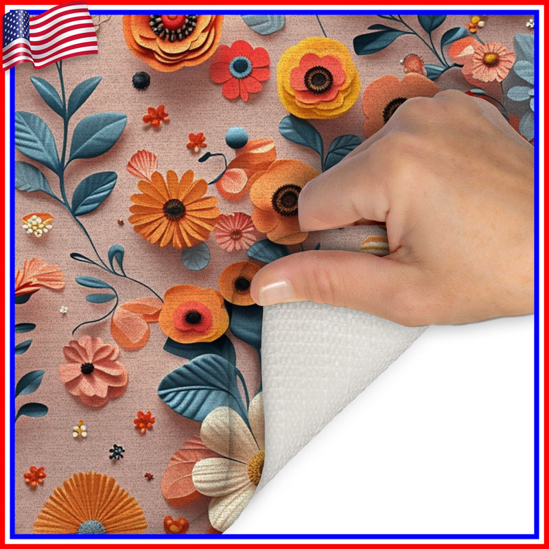 Décoration florale tapis de bain bohémien, L 34 po x L 21 po