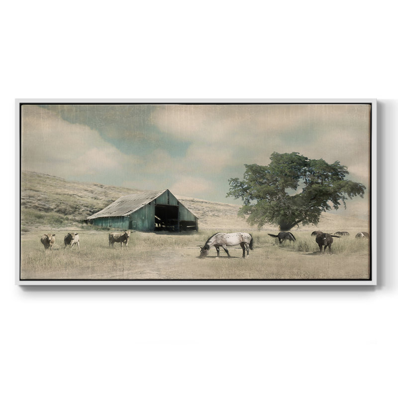 Charme de grange - Toile tendue avec châssis encadré - Prêt à être accroché, H 25 po x l 49 po, Blanc