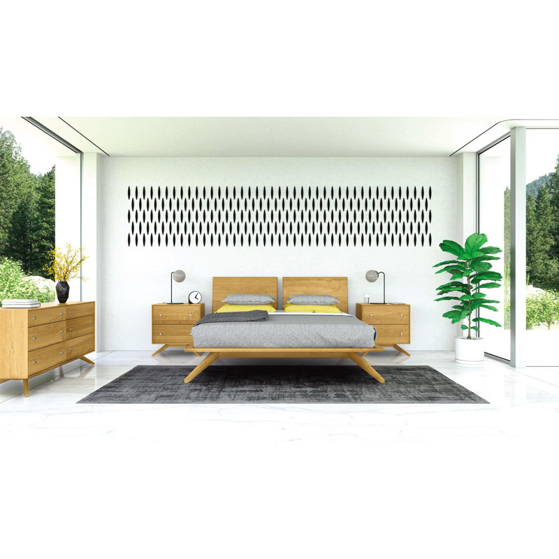 Astrid Solid Wood Platform Bed, Natural Cherry, Queen, Conventional