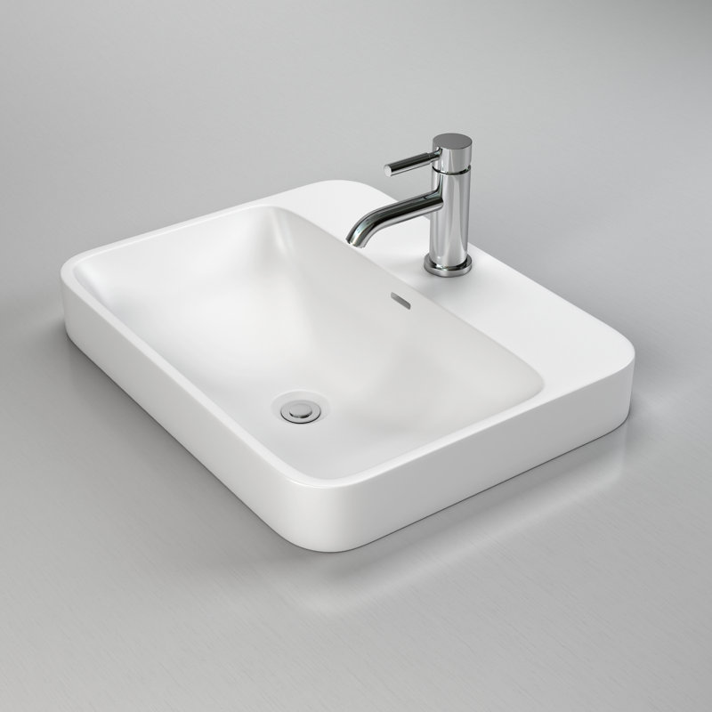 Cantrio ST-2318 23 inch SolidTech Matte White Solid Surface Semi-Recessed Bathroom Sink