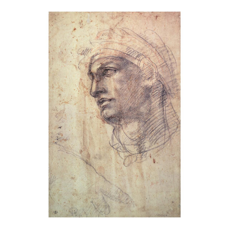 Étude d'une tête par Michel-Ange Buonarroti - Estampe numérique, H 20 po x l 16 po
