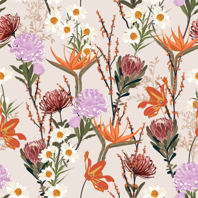 Adhésif mural floral Holi, L 8,33 pi x L 8,33 pi
