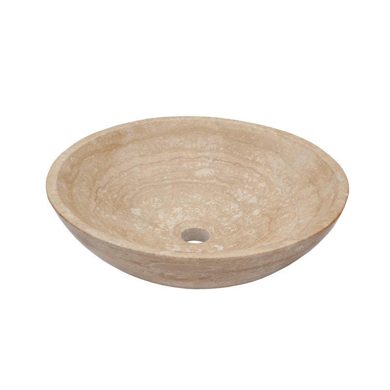 Novatto 17'' Beige Stone Circular Bathroom Sink, Brushed Nickel