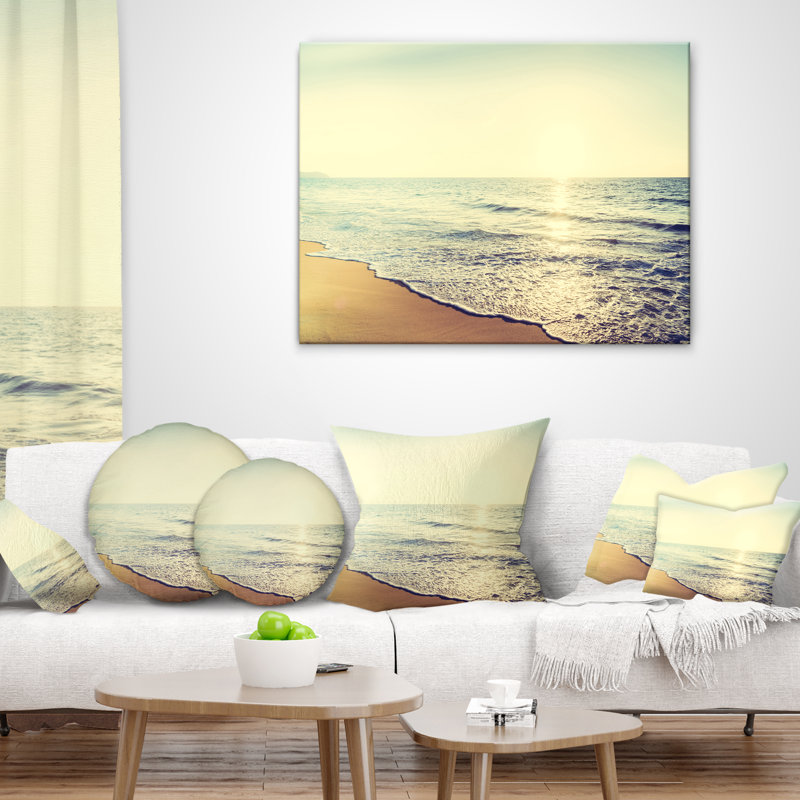 Coussin Bright Seashore pendant le coucher du soleil - imprimé mer et rivage, 16 po x 1 po, Coussin décoratif