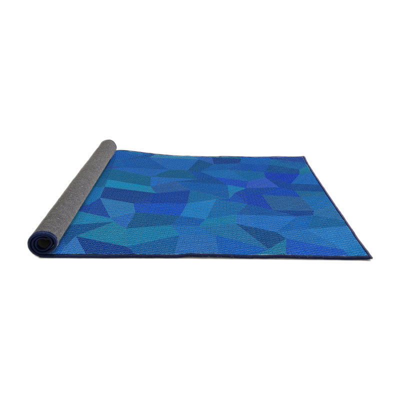 Tapis bleu/turquoise à motifs, Rond 5 pi
