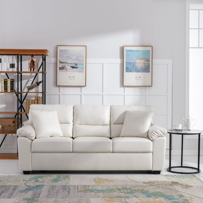 Ornas 82.75'' Faux Leather Sofa, White Faux Leather